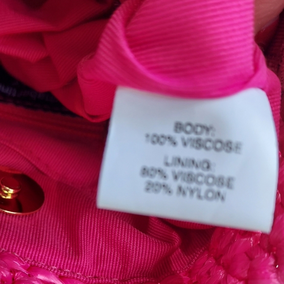 Caterina Bertini Fuschia Pink Looped Raffia Chain  Bag Purse Handbag Crossbody - Picture 10 of 12